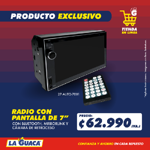 RADIO CON PANTALLA DE 7” CON BLUETOOTH, MIRRORLINK Y CÁMARA DE RETROCESO